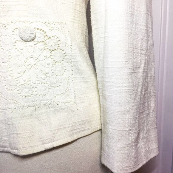 David Meister Cream Tweed Crochet Trim Blazer Size 4 - Picture 6 of 11